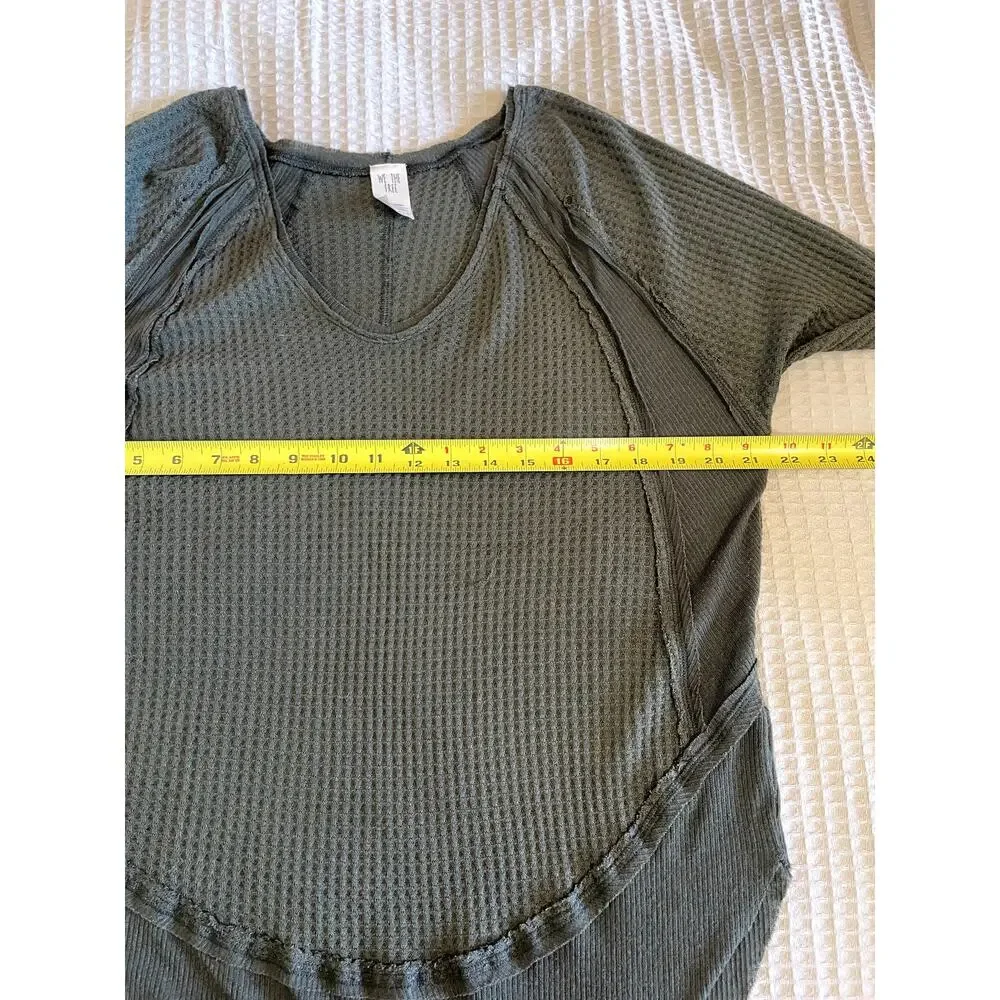 Free People Catalina Thermal V Neck Long Sleeve Slouchy Forest Green Boho Tee XS